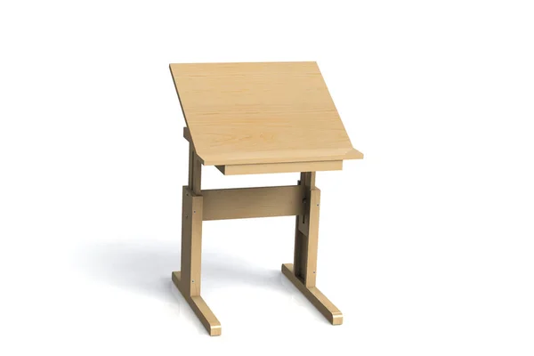 子供の小さな木製テーブルです スクール デスク ホワイト バック グラウンドに高さを調整可能 分離されました モデルをレンダリングします — ストック写真