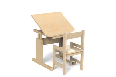 Çocuk küçük ahşap masa ve sandalye.