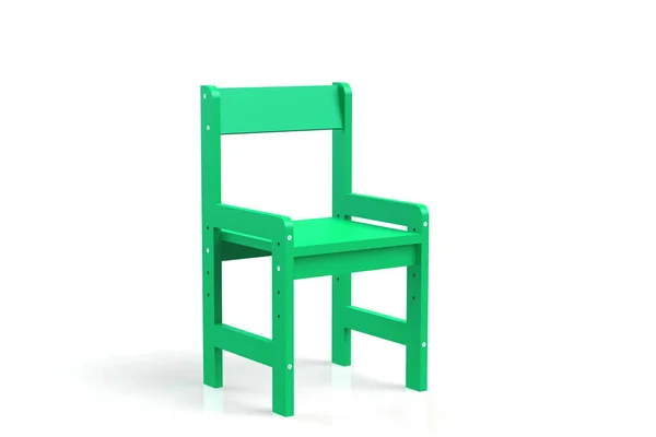 Cadeira de madeira pequena criança em um fundo branco. Cadeira de renderização modelo 3D . — Fotografia de Stock