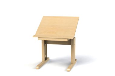 Çocuk küçük ahşap masa. Beyaz bir arka plan üzerinde ayarlanabilir yükseklik ile okul masası. İzole. 3D modeli işlemek.