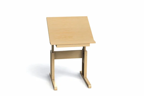 Mały Drewniany Stół Dla Dzieci Biurko Regulowaną Wysokością Białym Tle — Zdjęcie stockowe