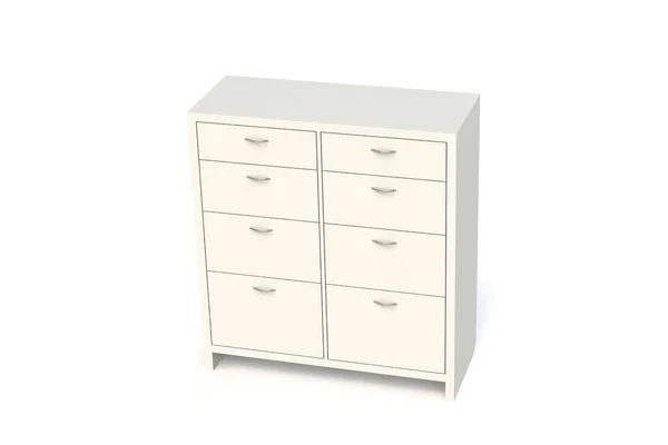 Wardrobe with drawers for clothes, linen, underwear, children\'s clothes. Wooden chest of drawers. Office furniture for documents storage. 3d rendering model.