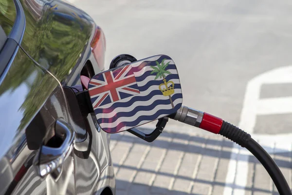 Vlag Van Britse Gebiedsdelen Indische Oceaan Auto Brandstoftank Vuller Flap — Stockfoto