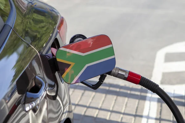 Флаг Afrique Sud Заправке Топливного Бака Автомобиля Заправка Автомобиля Бензоколонки — стоковое фото