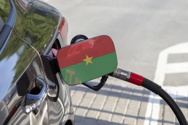 Vlag Van Burkina Faso Auto Brandstoftank Vuller Flap Auto Tanken — Stockfoto