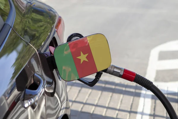 Vlag Van Kameroen Auto Brandstoftank Vuller Flap Auto Tanken Met — Stockfoto