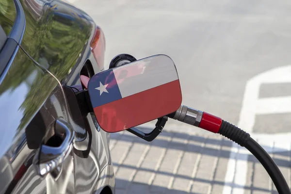 Flag Chile Car Fuel Tank Filler Flap Fueling Car Petrol — Stock Photo, Image