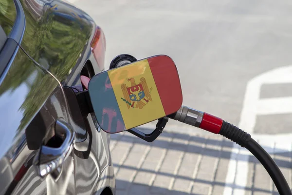 Vlag Van Moldavië Auto Brandstoftank Vuller Flap Auto Tanken Met — Stockfoto