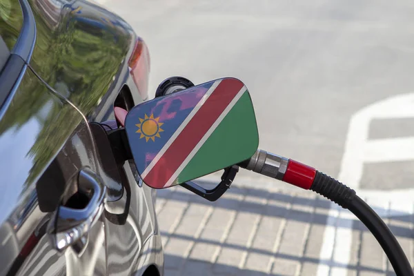 Vlag Van Namibië Auto Brandstoftank Vuller Flap Auto Tanken Met — Stockfoto