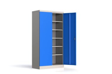 Metal dolap rafları araçları ile. Yangına dayanıklı raf belgeler için. Belgeleri, araçları ve yedek parçaları saklamak için uygun bir yer. Metal mobilya. 3B modeli oluşturma.