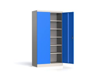 Metal dolap rafları araçları ile. Yangına dayanıklı raf belgeler için. Belgeleri, araçları ve yedek parçaları saklamak için uygun bir yer. Metal mobilya. 3B modeli oluşturma.