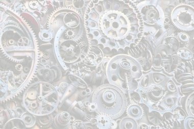 Steampunk arka plan, makine parçaları, büyük dişli ve zincir makineleri ve traktörler. Eski paslı makine parçaları. Yaylar, rulmanlar, pistonlar, milleri, milleri.