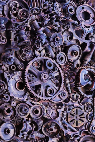 Steampunk Tło Części Maszyn Duże Koła Zębate Łańcuchy Maszyn Ciągników — Zdjęcie stockowe