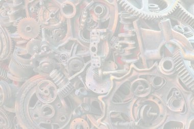Steampunk doku, backgroung ile mekanik parçalar, dişli tekerlekleri, buhar punk cogwheels, oto yedek parça, eski paslı demir zincirleri, yaylar, tekerlekler, öbek yakın