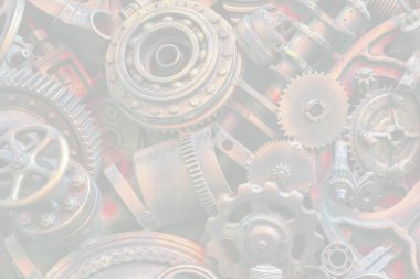 Steampunk doku, backgroung ile mekanik parçalar, dişli tekerlekleri, buhar punk cogwheels, oto yedek parça, eski paslı demir zincirleri, yaylar, tekerlekler, öbek yakın