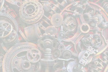Steampunk doku, backgroung ile mekanik parçalar, dişli tekerlekleri, buhar punk cogwheels, oto yedek parça, eski paslı demir zincirleri, yaylar, tekerlekler, öbek yakın