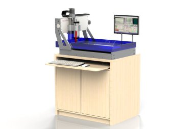 CNC freze makinesi masaüstü freze kesme sac malzeme su için. 3D render benim proje freze makinesi.