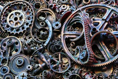 Steampunk doku, mekanik parçalar, dişli tekerlekleri ile backgroung