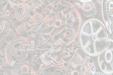 Steampunk doku, backgroung ile mekanik parçalar, dişli tekerlekleri, buhar punk cogwheels, oto yedek parça, eski paslı demir zincirleri, yaylar, tekerlekler, öbek yakın