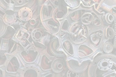 Steampunk doku, backgroung ile mekanik parçalar, dişli tekerlekleri, buhar punk cogwheels, oto yedek parça, eski paslı demir zincirleri, yaylar, tekerlekler, öbek yakın