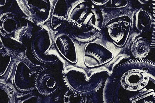 Steampunk Textur Background Mit Mechanischen Teilen Zahnrädern Dampfpunk Zahnrädern Autoteilen — Stockfoto