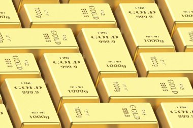 Beyaz arka plan üzerine altın bar. 3d render, 3d illüstrasyon.