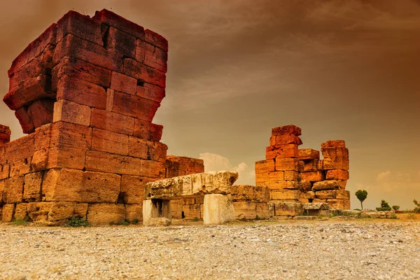 Filtered Dramatic Color Effect Image Ancient Greek Stone Ruins Hierapolis — Stock Photo, Image