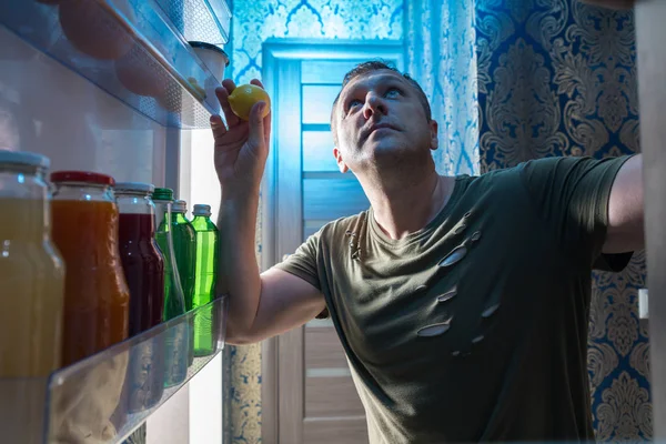 Front View Man Opening Refrigerator Full Food — Stock Photo, Image