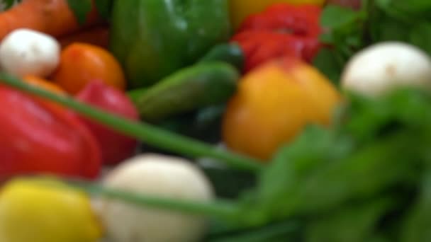 Selección de verduras orgánicas frescas y saludables — Vídeo de stock