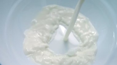Taze süt beyaz bir kase içine dökülür varlık