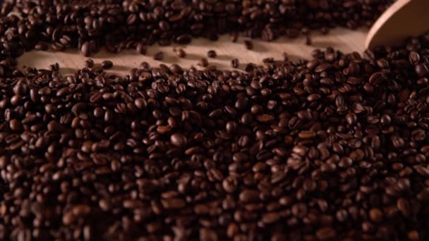 Személy használ egy fakanállal, hogy szemes kávé — Stock videók