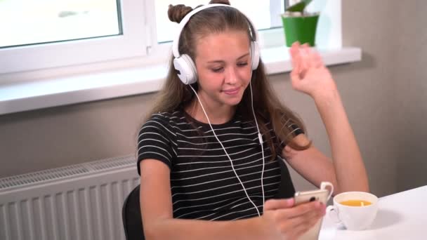 Junges Mädchen winkt und lächelt in ihr Handy — Stockvideo