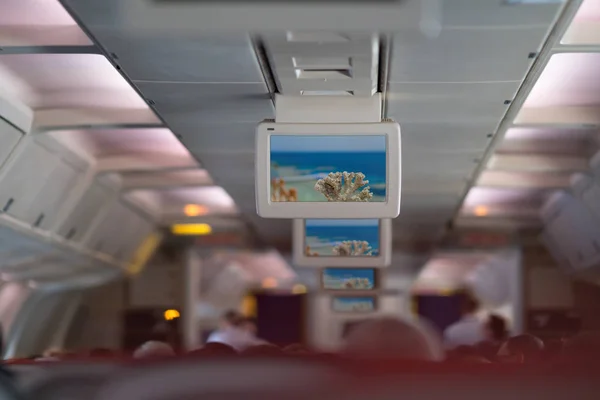 Dentro Una Cabina Avión Durante Vuelo Mirando Hacia Arriba Película — Foto de Stock