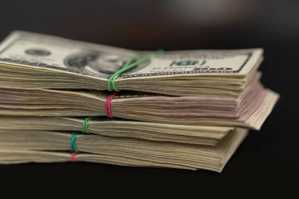 Close Stacked Bundles 100 Usd Bills Shallow Dof View Financial — Stock Photo, Image