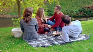 Parkta piknik yapan iki genç çift.