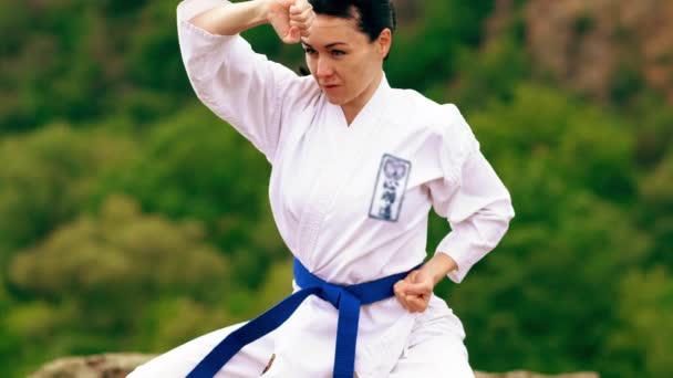 Determined young woman practicing martial arts — Stock Video