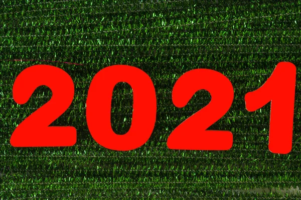 Año 2021 Números Rojos Paisaje Verde —  Fotos de Stock