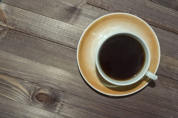 Une Tasse Café Sur Une Table Bois Sombre — Photo