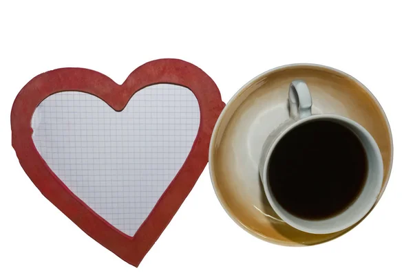 Клетчатый Лист Чашка Кофе Сердце — стоковое фото