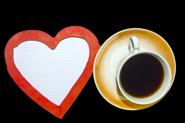 Une Tasse Café Sur Fond Noir Coeur Feuille Dans Une — Photo