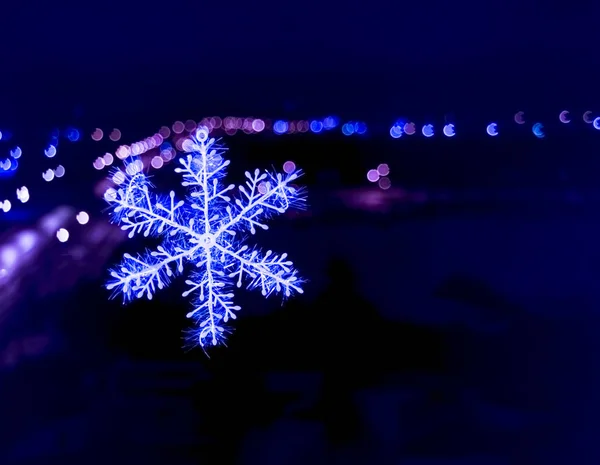 Flocons Neige Sur Fond Bokeh Coloré Flocons Neige Avec Fond — Photo