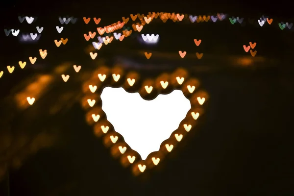 Leaf Heart Blurred Night City Background Bokeh Hearts Valentine Day — Stock Photo, Image