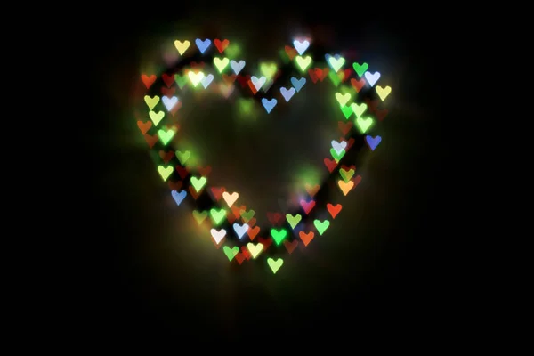 Φόντο Καρδιάς Πολύχρωμο Λαμπερό Καρδιές Bokeh Boke Ημέρα Του Heart — Φωτογραφία Αρχείου