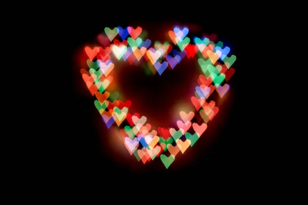 背景心脏五颜六色明亮的心 Bokeh 我的心 情人节 情侣的抽象 — 图库照片