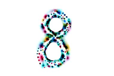 Şekil 8 beyaz bir arka plan üzerinde renkli bir bokeh oluşturulmuş. Dünya Kadınlar günü. 8 Mart.