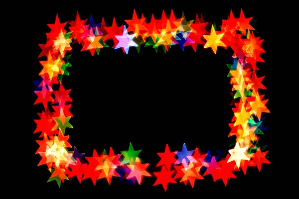 Kolorowe Gwiazdki Które Tle Formularza Frame Bokeh Gwiazdkowy Czarny Background — Zdjęcie stockowe