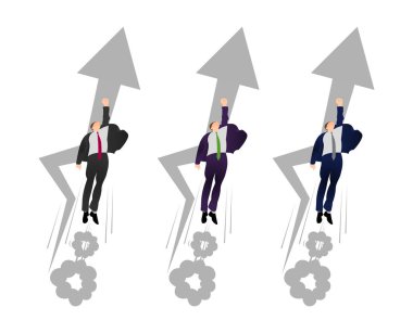 Vektör bir Süpermen'düz iş adamıdır poz patlama. Kar adam uçuyor. Kavram acele et. Uçan süper kahraman Yöneticisi. İş kar ve kazanç, güç, gelir kavramı.