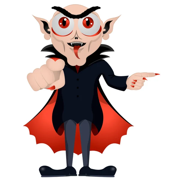 Wesołego Halloween Wampir Wskazuje Drogę Dracula Zaprasza Kreskówka Postać Wampira — Wektor stockowy