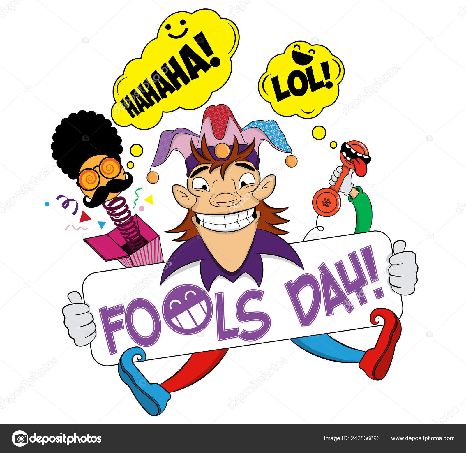 April Fools Day Cheerful Jester First April Fools Day Surprise Stock Vector Royalty Free Vector Image By C Funnyvectorforyou 242836896