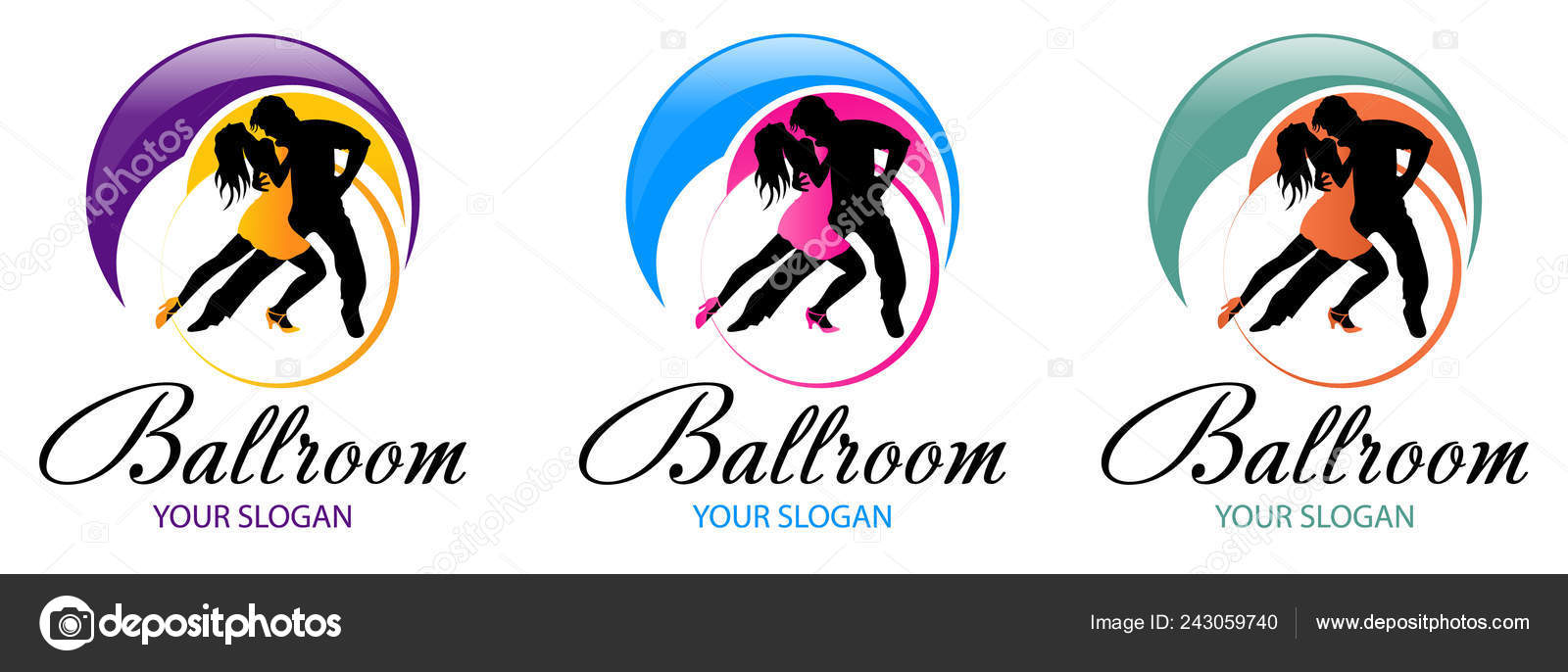 Silhouette Dancing Couple Dance Logo Designs Template